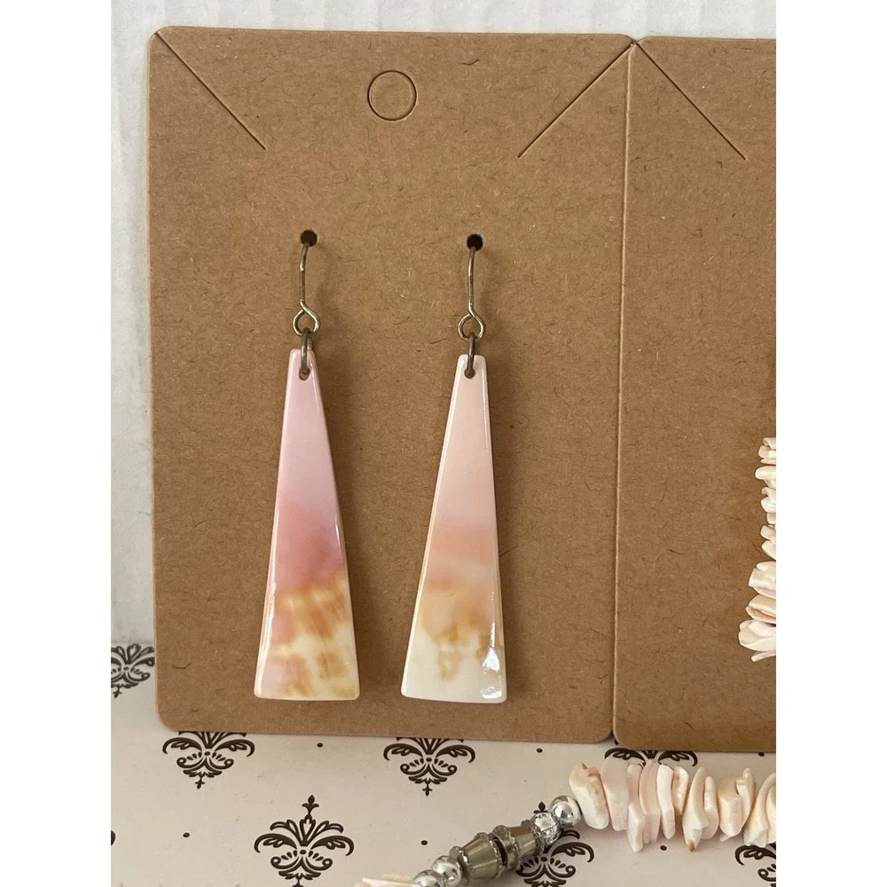 Vintage Pink Shell Jewelry Set Necklace Bracelet 2 Earring Pairs Boho Beach
